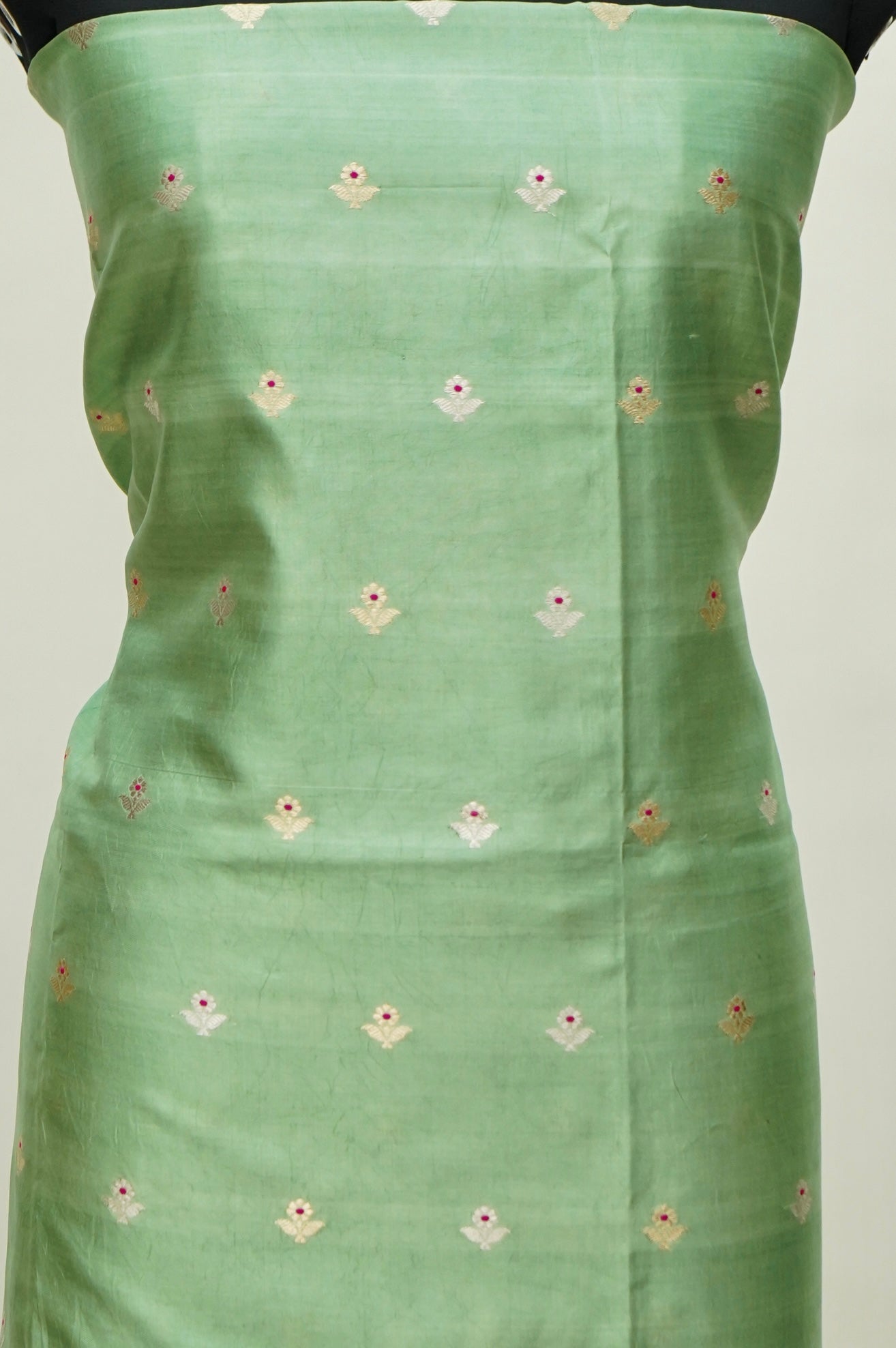Mint green Handwoven Banarasi Pure Katan Silk Meenakari Suit with Dark green Dupatta