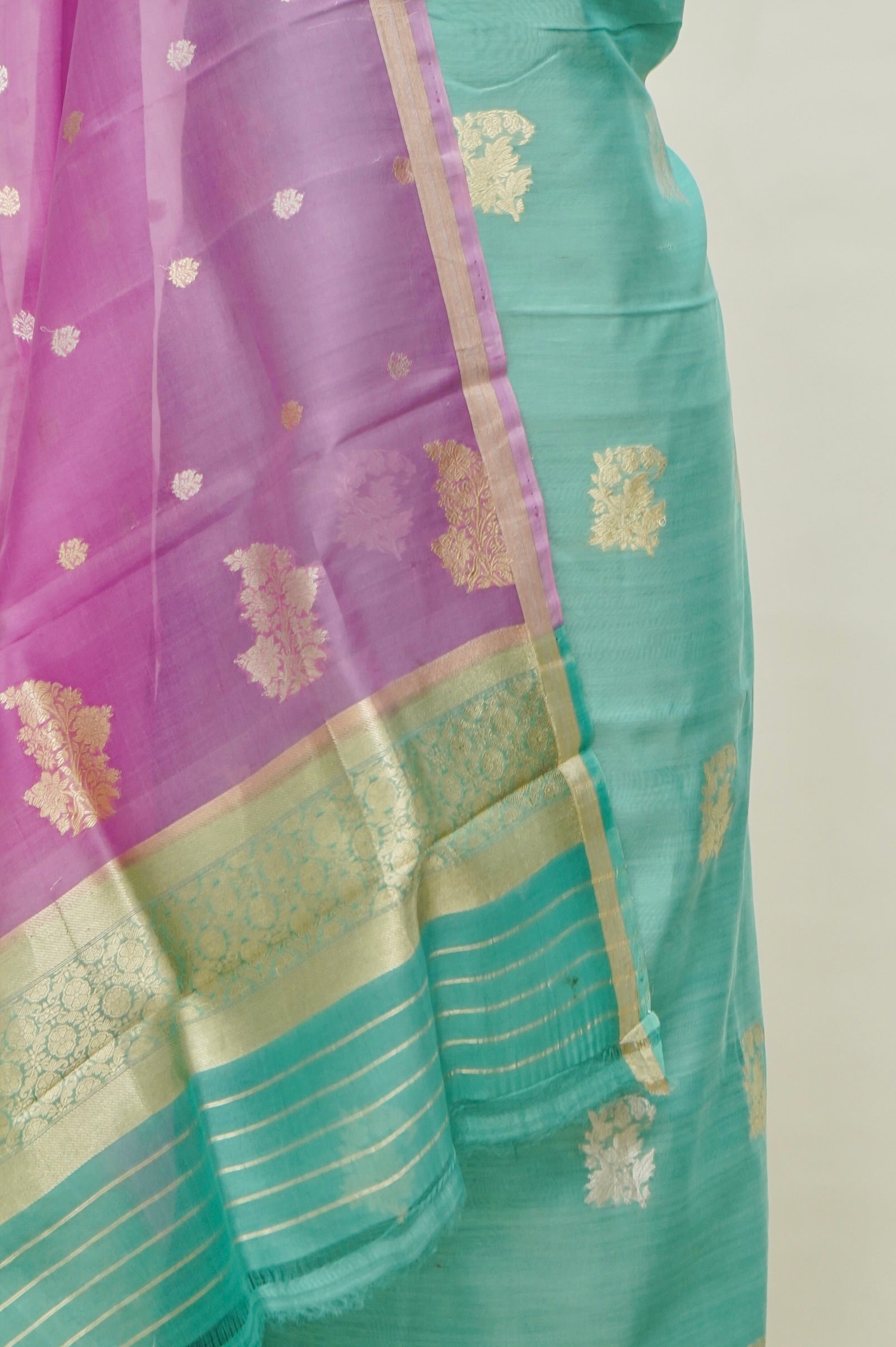 Handwoven Banarasi Pure Katan Silk Suit with Pink dupatta