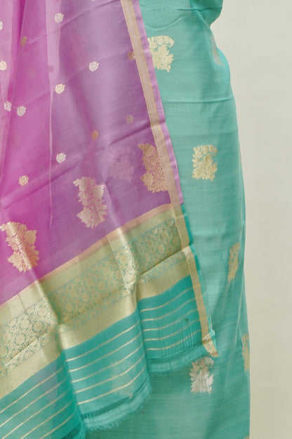 Handwoven Banarasi Pure Katan Silk Suit with Pink dupatta