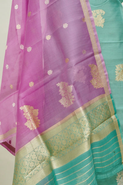 Handwoven Banarasi Pure Katan Silk Suit with Pink dupatta