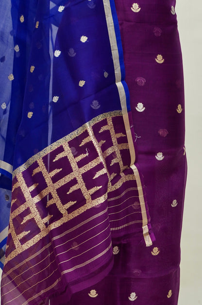 Purple Handwoven Organza Suit with Royal Blue Dupatta