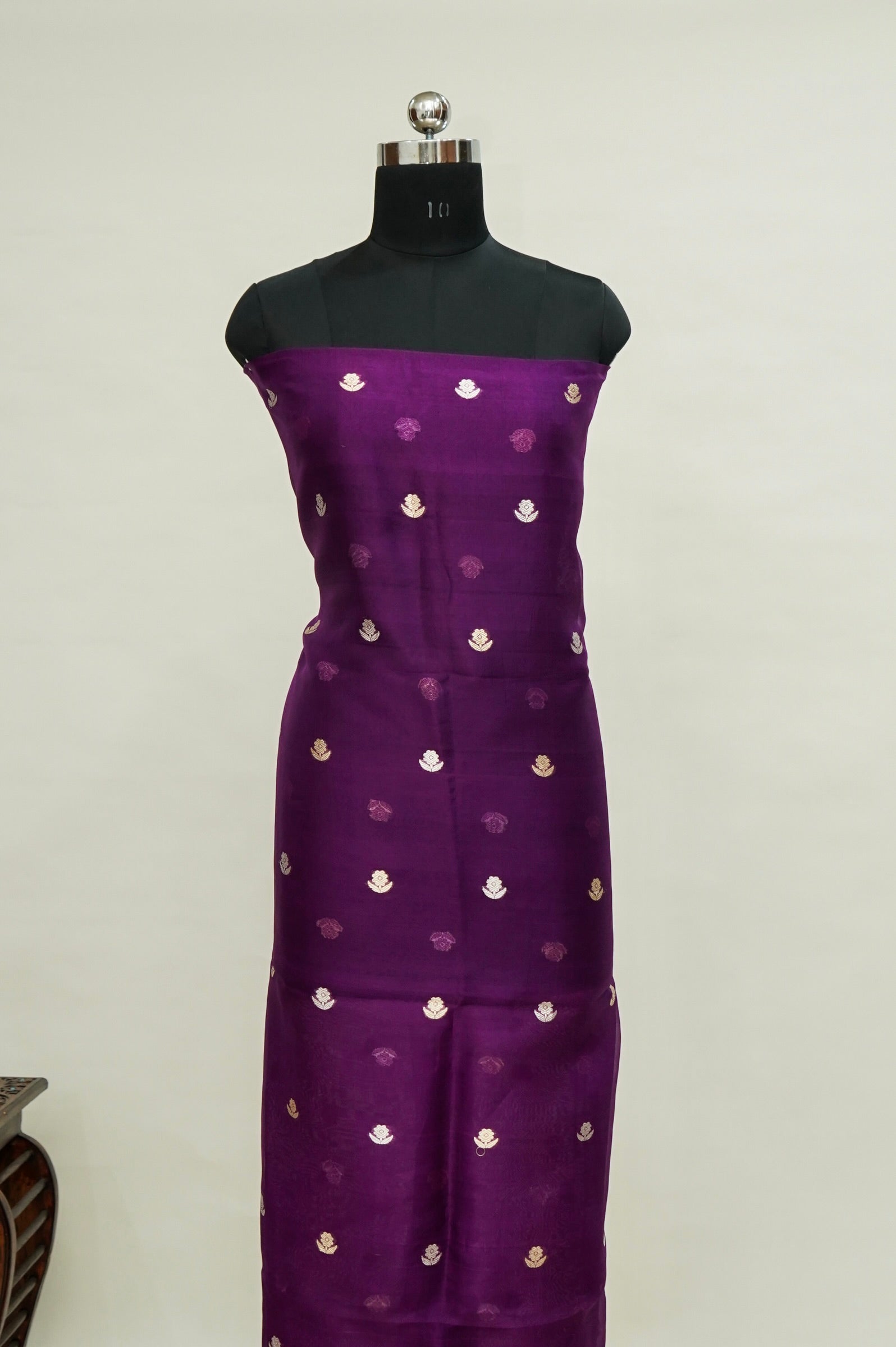 Purple Handwoven Organza Suit with Royal Blue Dupatta