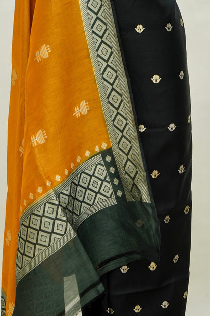 Black Handwoven Banarasi Pure Katan Silk Suit with Mustard dupatta