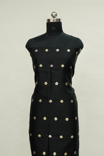 Black Handwoven Banarasi Pure Katan Silk Suit with Mustard dupatta